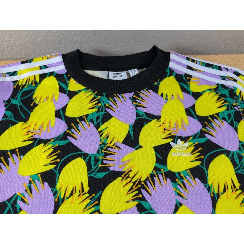 Adidas Originals Bellista Multicolor Tee Dress Womens Medium 3 Stripe Floral Art